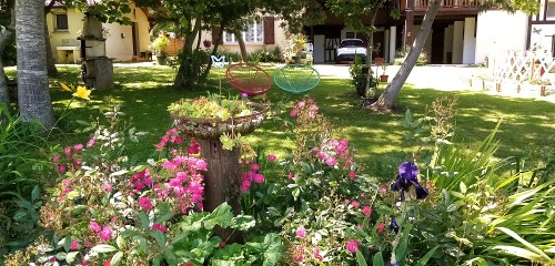 Jardin fleuri et ombrag